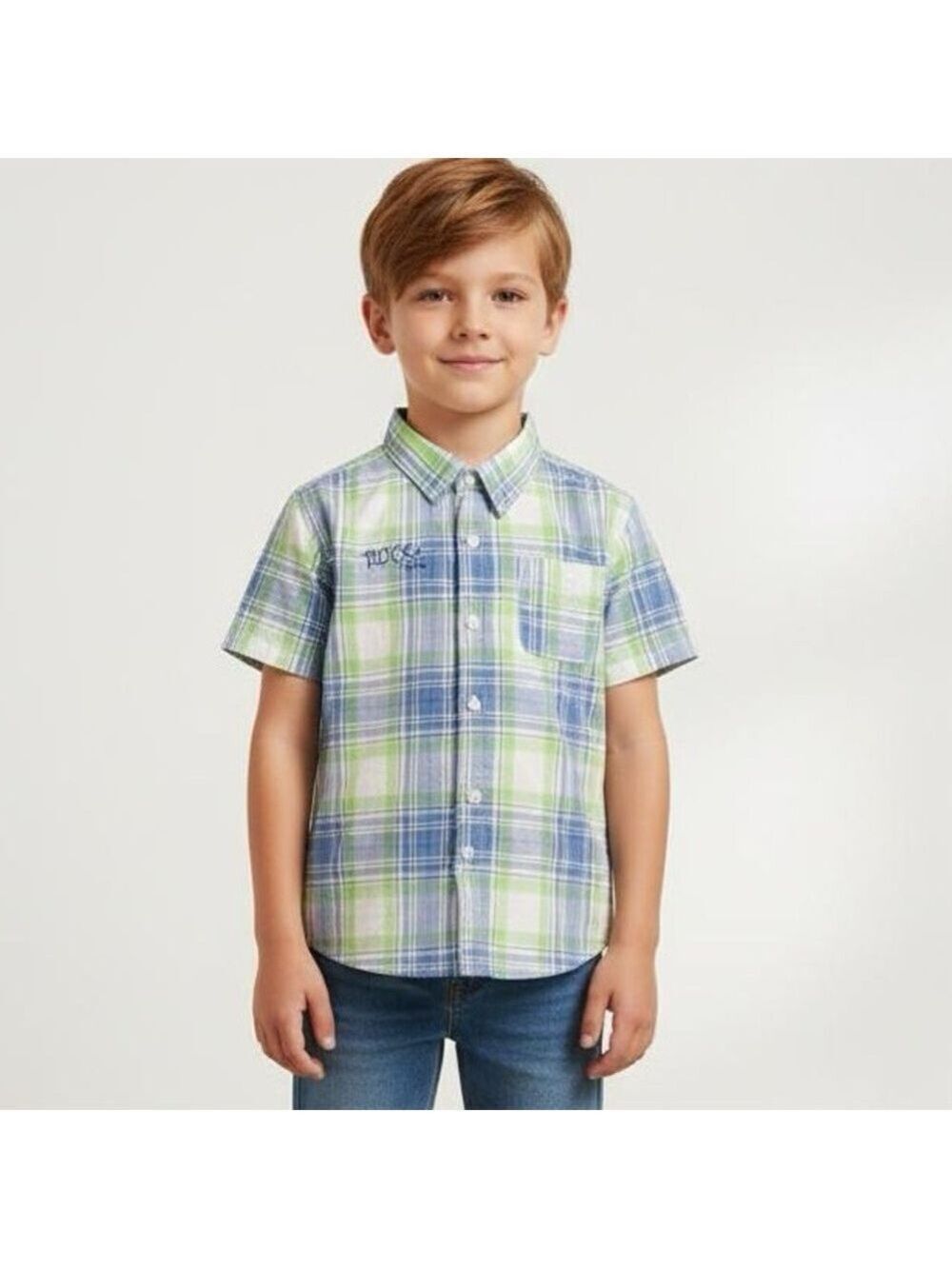 Golf by Lili PACM Origami Boys Green & Blue Plaid Button-Up Shirt - Size 5-7